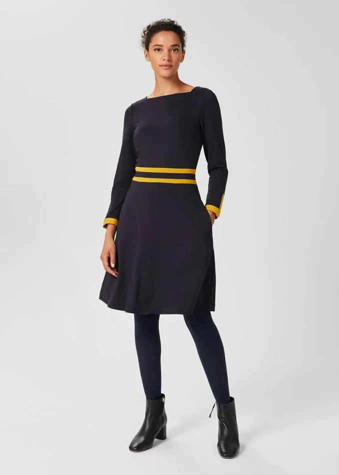 Womens Vivian Ponte Dress Navy Chartreuse Hobbs Dresses Gift for Friend