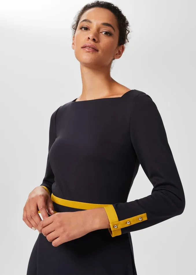 Womens Vivian Ponte Dress Navy Chartreuse Hobbs Dresses Gift for Friend