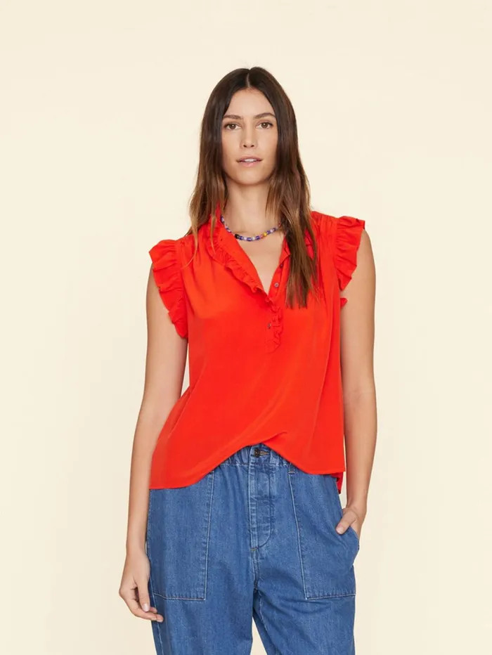 XRENA Flame Scarlet Brenna Silk Top Women Tops XRENA Flame Scarlet Brenna Silk Top Women Tops