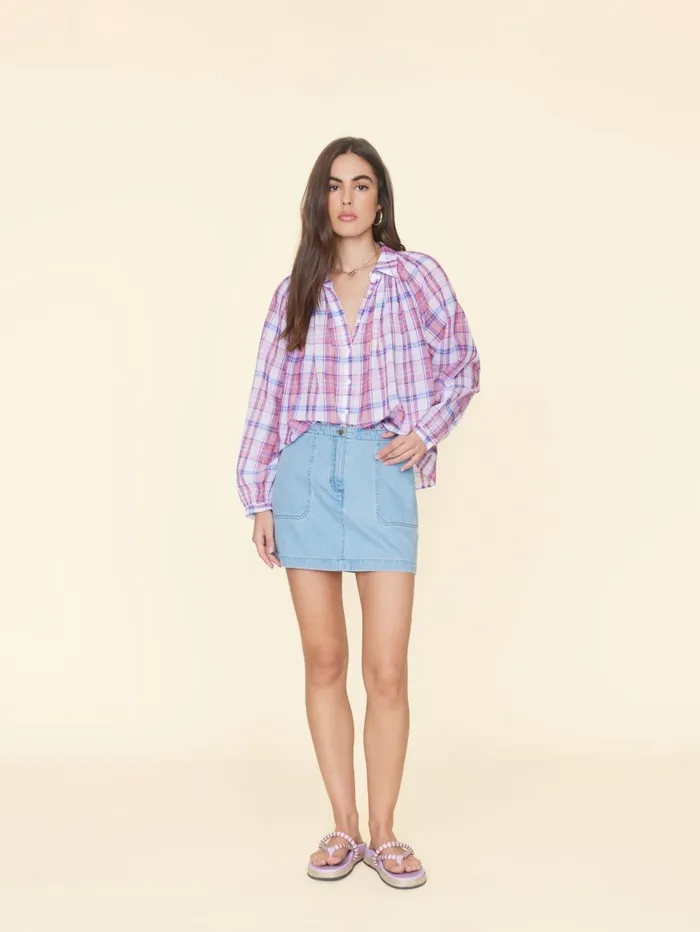 XRENA Light Blue Skylar Denim Skirt Women Skirts