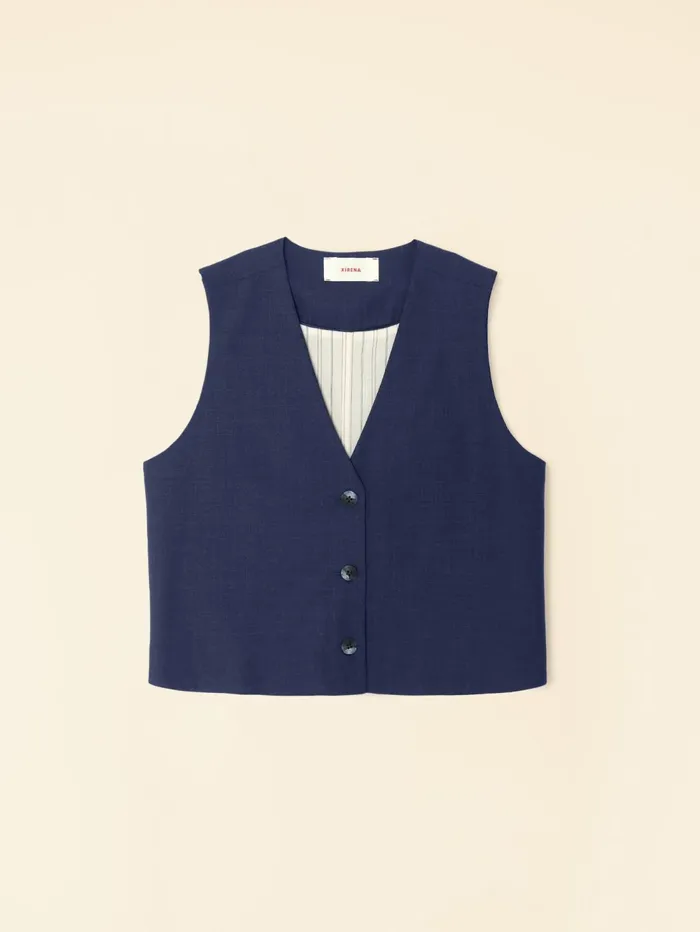 XRENA Navy Melange Vinny Vest Women Sweaters and Jackets