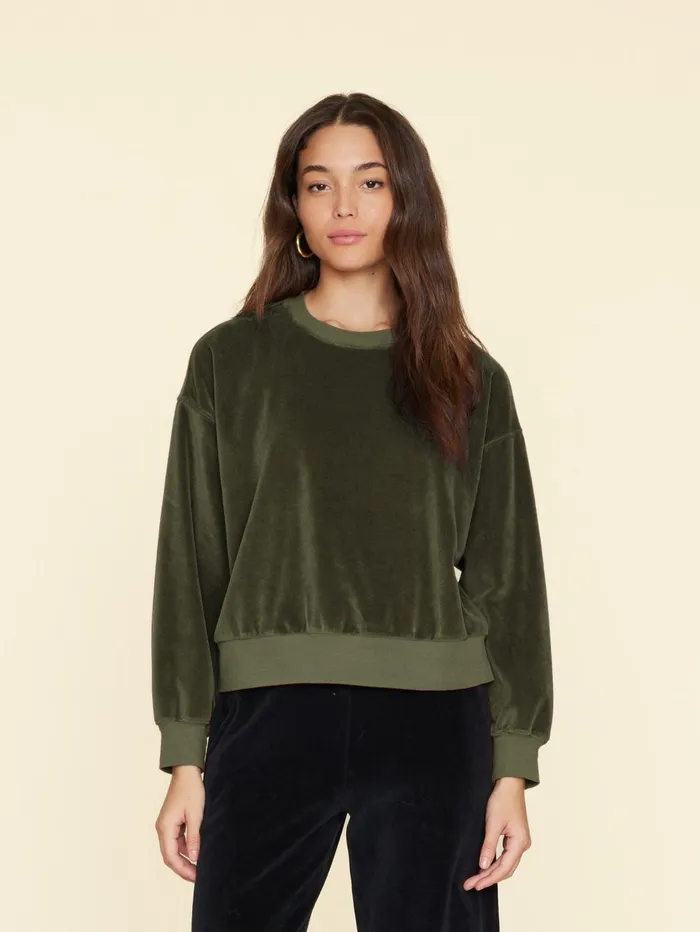 XRENA Olivine Huxley Velour Sweatshirt Women Sweats and Tees