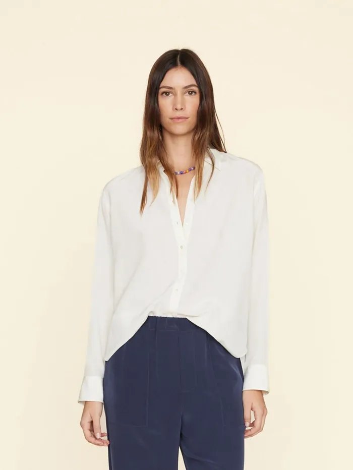 XRENA White Agate Beau Silk Shirt Women Shirts