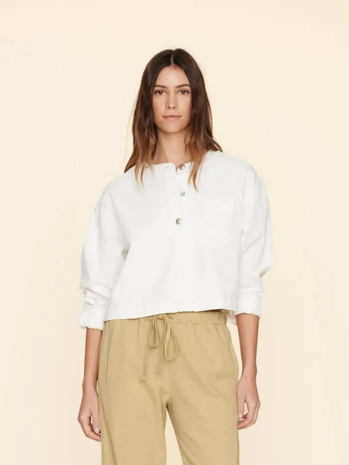 XRENA White Nicky Denim Top Women Tops