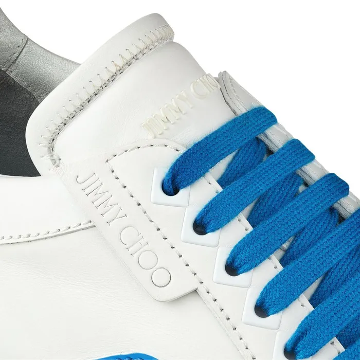 YkDiamondM White Leather Low Top Trainers With NeonBlue Trim Whiteneon Blue Men JIMMY CHOO Sneakers