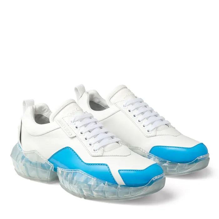 YkDiamondM White Leather Low Top Trainers With NeonBlue Trim Whiteneon Blue Men JIMMY CHOO Sneakers