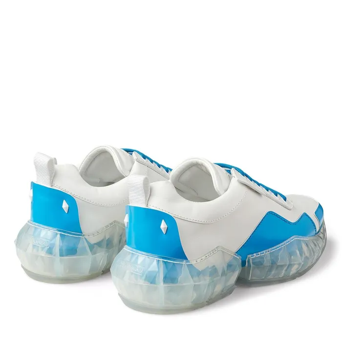 YkDiamondM White Leather Low Top Trainers With NeonBlue Trim Whiteneon Blue Men JIMMY CHOO Sneakers