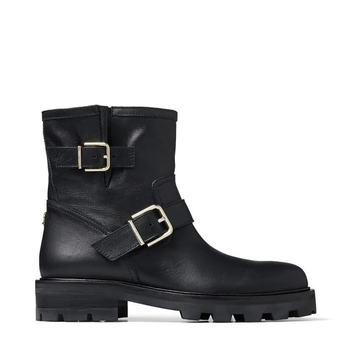 Youth Ii Black Smooth Leather Biker Boots With Gold Buckles Black Women JIMMY CHOO Boots Youth Ii Black Smooth Leather Biker Boots With Gold Buckles Black Women JIMMY CHOO Boots