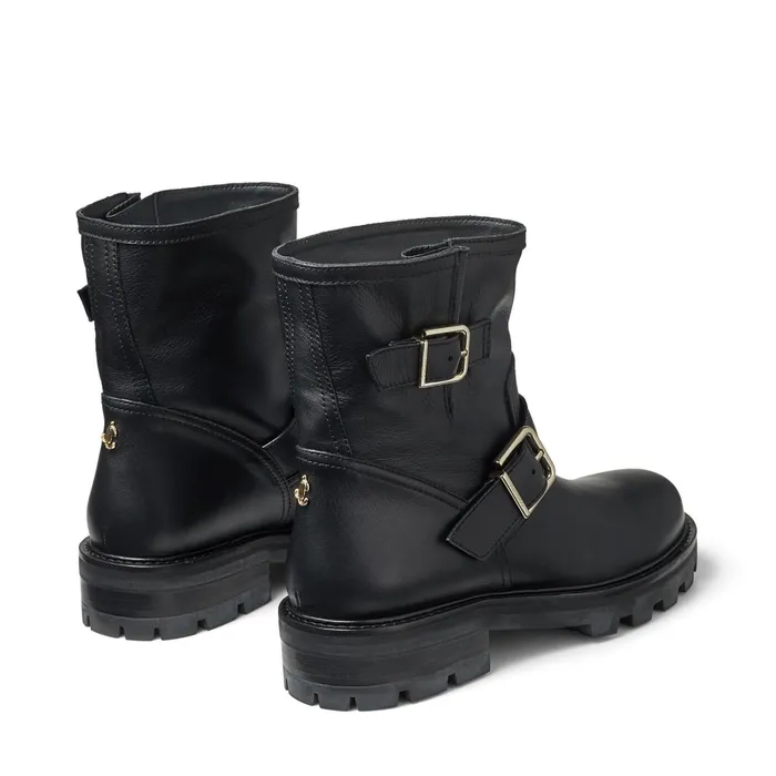 Youth Ii Black Smooth Leather Biker Boots With Gold Buckles Black Women JIMMY CHOO Boots