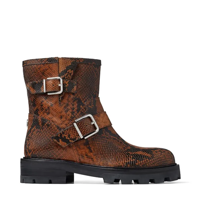 Youth Ii Cuoio Snake Printed Leather Biker Boots With Silver Buckles Cuoio Women JIMMY CHOO Boots Youth Ii Cuoio Snake Printed Leather Biker Boots With Silver Buckles Cuoio Women JIMMY CHOO Boots