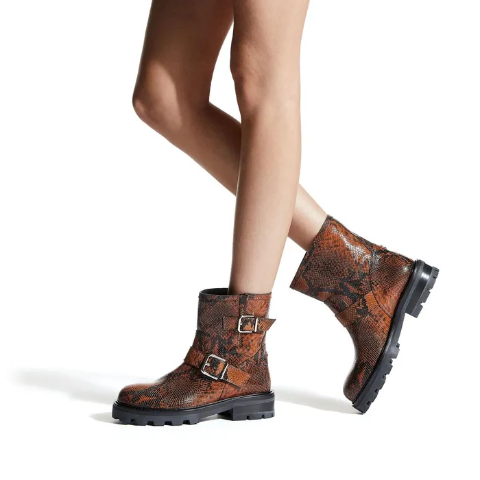 Youth Ii Cuoio Snake Printed Leather Biker Boots With Silver Buckles Cuoio Women JIMMY CHOO Boots