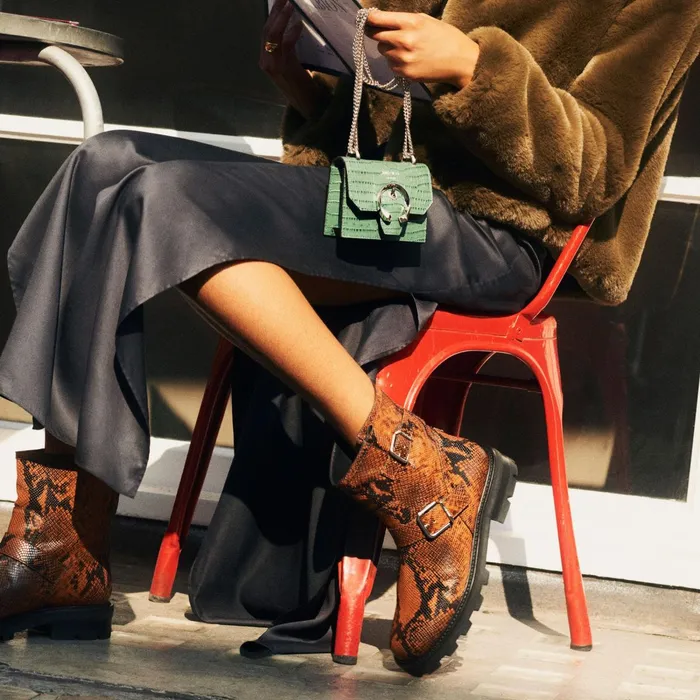 Youth Ii Cuoio Snake Printed Leather Biker Boots With Silver Buckles Cuoio Women JIMMY CHOO Boots